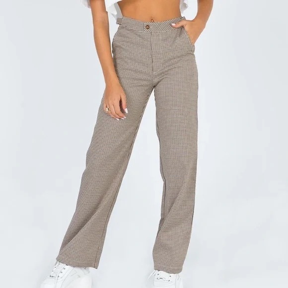 NWOT Princess Polly Houndstooth Straight Leg High Rise Pants - Picture 3 of 3